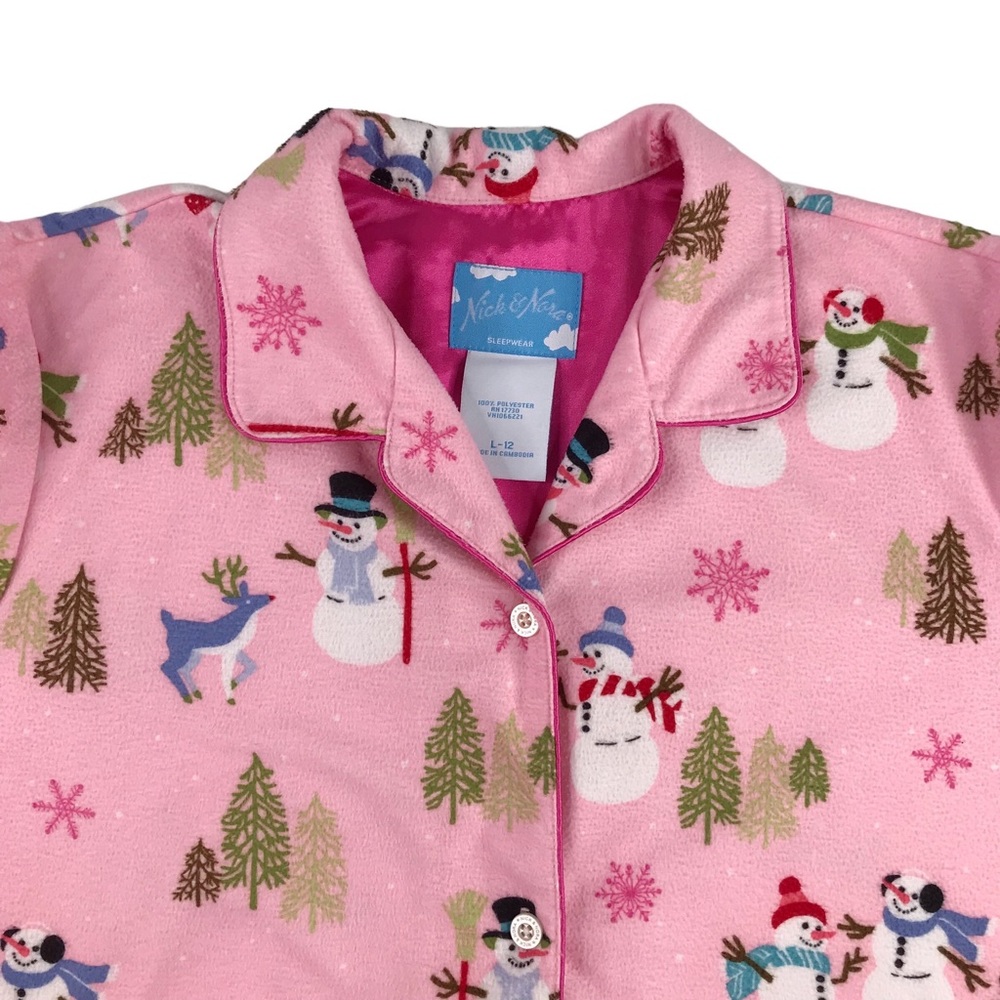 Nick & Nora Snowman Pink Pajama Top Girls Size L 12 Cozy Shirt PJ Top Comfy Warm